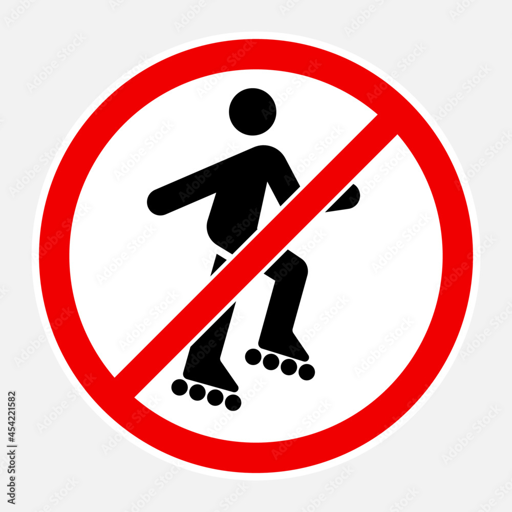 Access forbidden to roller skates. Vector high quality illustration of no roller skate man symbol sign isolated on white Access forbidden to roller skates. Vector high quality illustration of no roller skate man symbol sign isolated on white