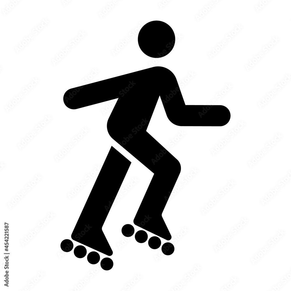 Stick man on roller skates high quality black icon isolated on white background Stick man on roller skates high quality black icon isolated on white background