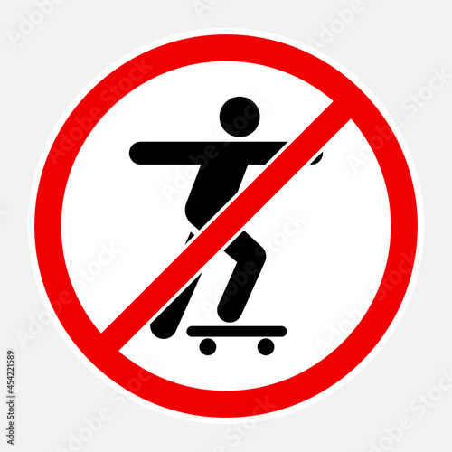 Access forbidden to skateboards. Vector high quality illustration of no skateboard symbol sign isolated on white  