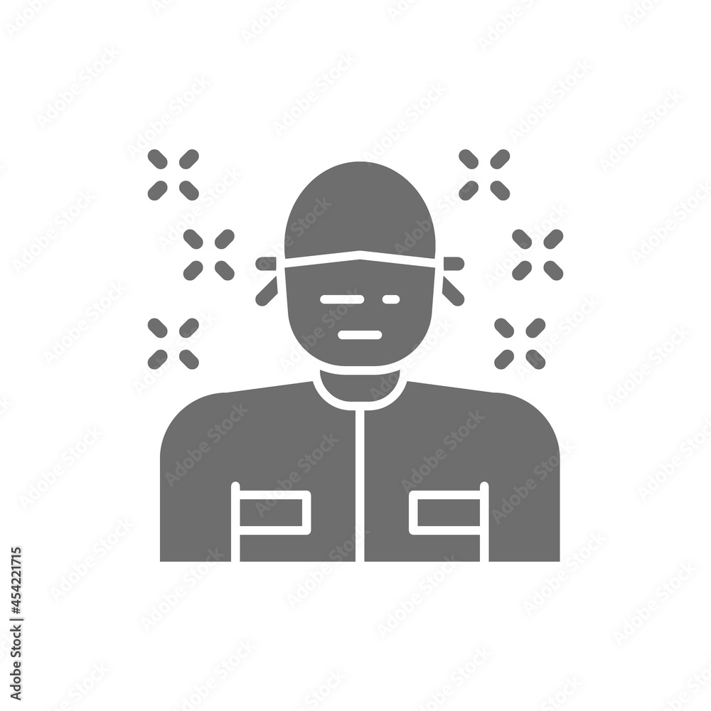 Man in medical mask, patient, surgeon, doctor grey icon.