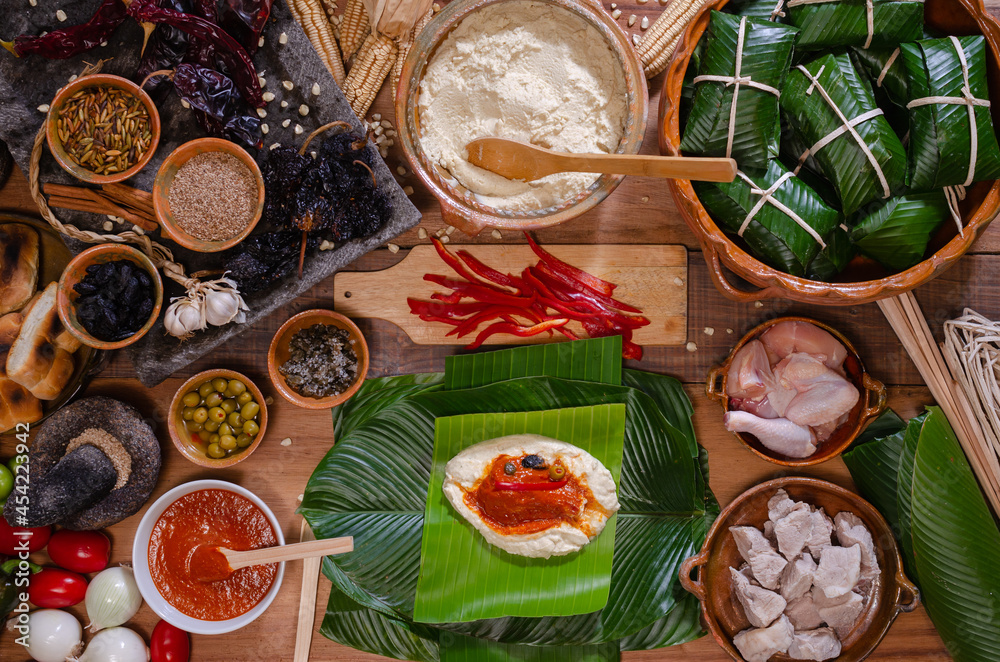 Guatemalan tamales, with dough and all its ingredients. Guatemalan tamales, with dough and all its ingredients.