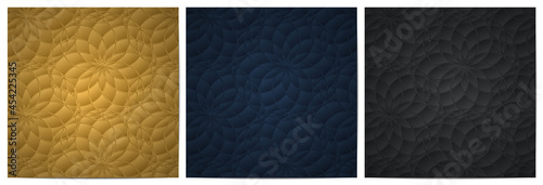  Set of abstract floral pattern of circle overlapping. Dark background luxury with gold,blue and gray design element