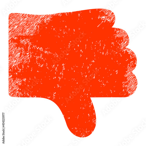 Dislike thumb icon with scratched style. Isolated vector dislike thumb icon image with scratched rubber texture on a white background. photo