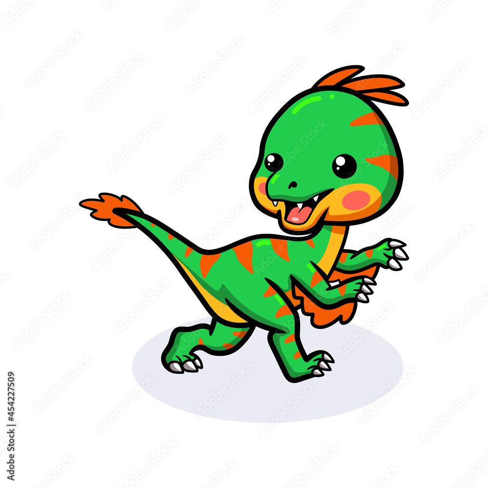 Cute little oviraptor dinosaur cartoon running Cute little oviraptor dinosaur cartoon running