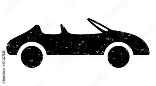 Cabriolet car icon with scratched effect. Isolated vector cabriolet car icon image with scratched rubber texture on a white background.
