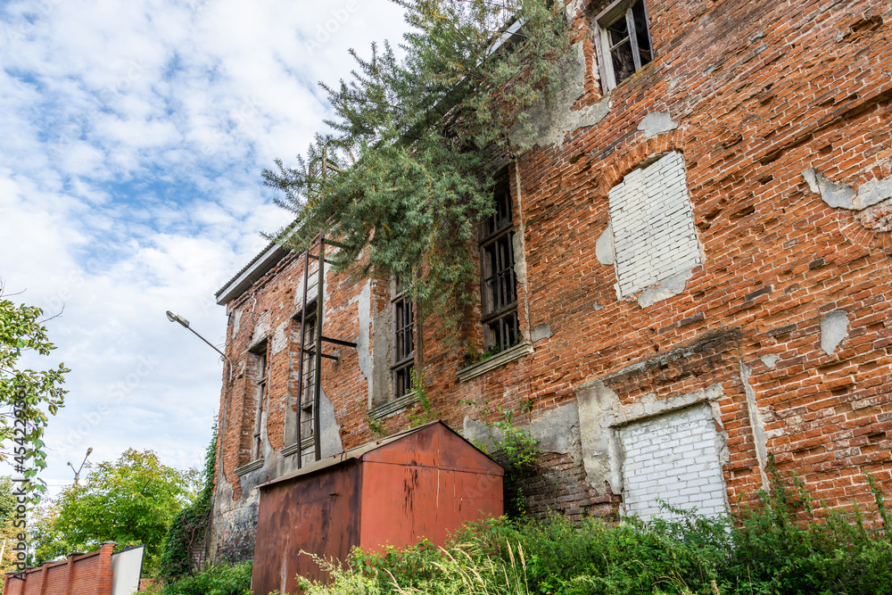 Rozdil, Ukraine - august, 2021: the ruins of Synagogue in Rozdil. Rozdil, Ukraine - august, 2021: the ruins of Synagogue in Rozdil.