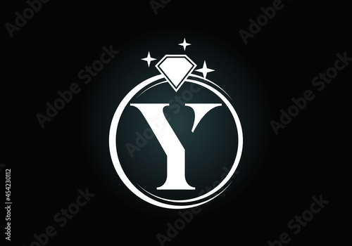 Initial Y monogram letter alphabet in a circle with Diamond. Diamond Ring Logo. Jewelry logo design concept. Modern vector logo for business and company identity.
