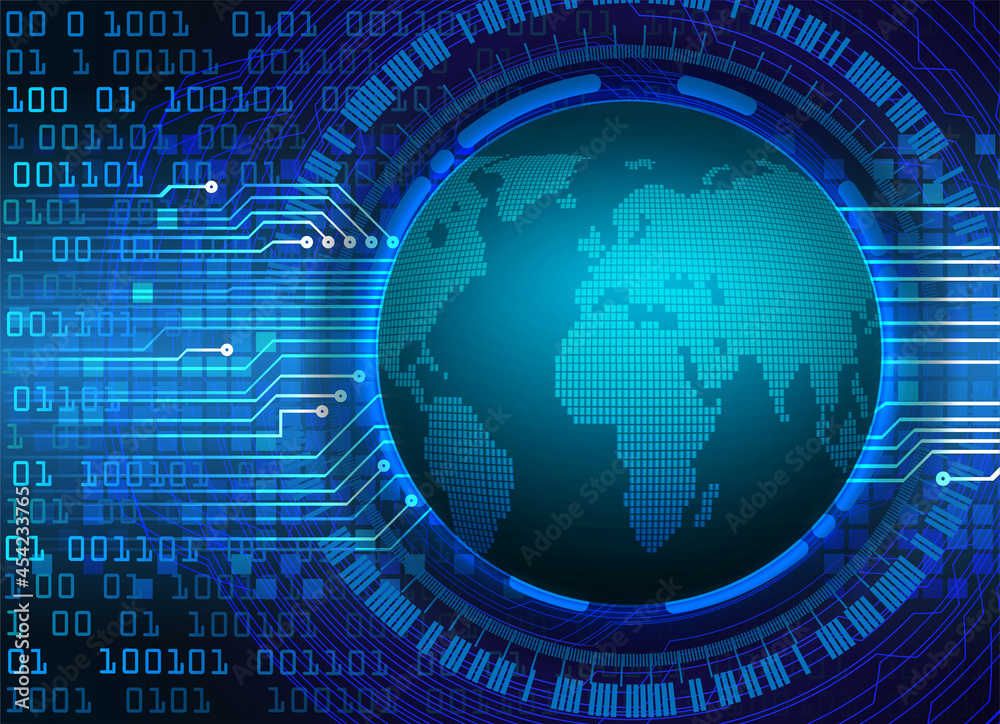 world binary circuit board future technology, blue hud cyber security concept background world binary circuit board future technology, blue hud cyber security concept background