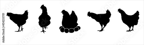 Hen silhouettes vector set. Chicken farm illustration