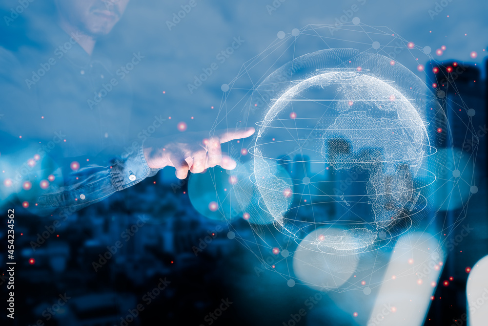 Global network concept, Businessman hand touching global network and data exchanges over the world 3D rendering. Global network concept, Businessman hand touching global network and data exchanges over the world 3D rendering.