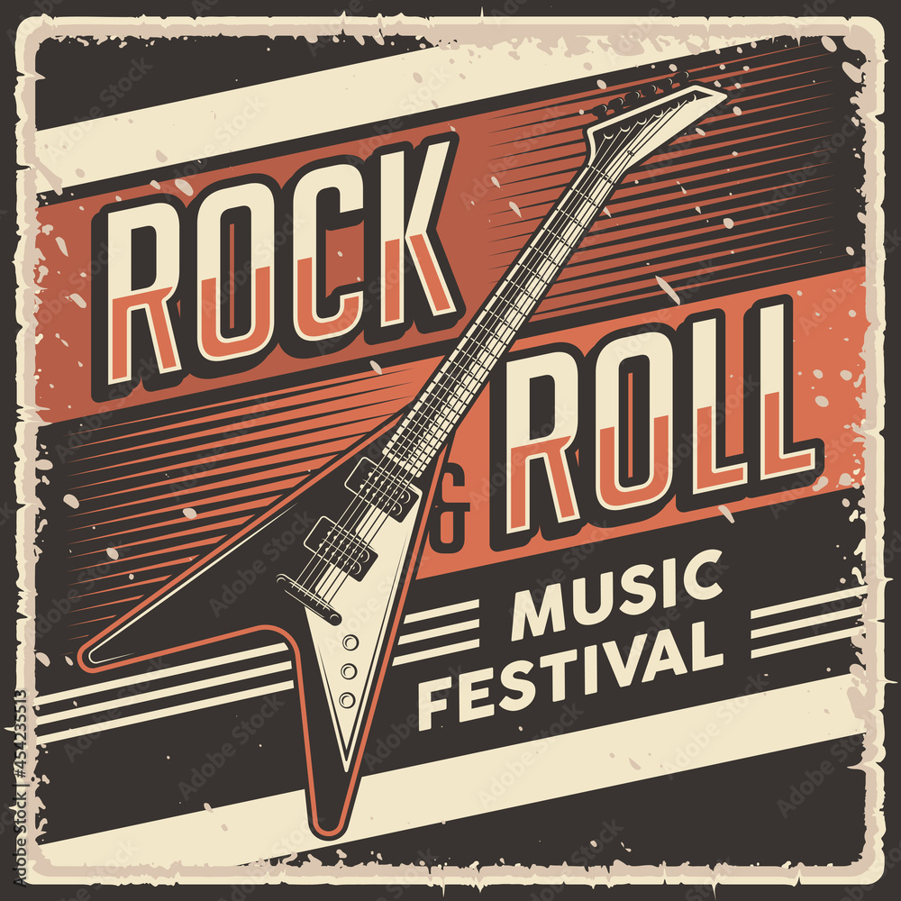 Retro Vintage Rock and Roll Music Festival Poster Sign Stock Vector