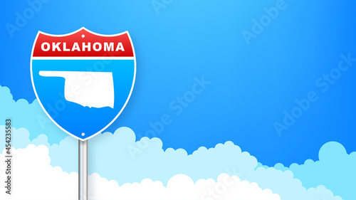 Oklahoma state map outline road sign. Vector illustration.