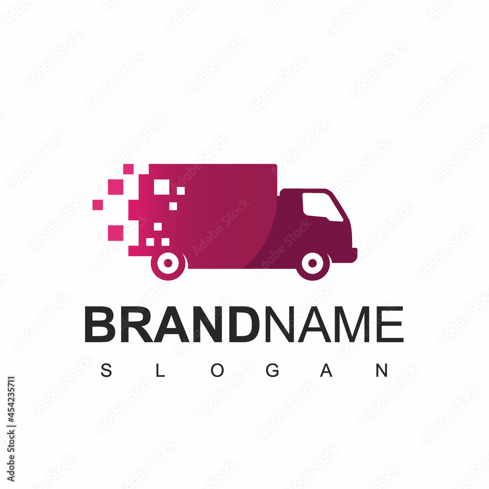 Fast Truck Logo Expedition And Logistic, With Pixel Truck Symbol Fast Truck Logo Expedition And Logistic, With Pixel Truck Symbol