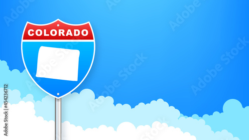 Colorado state map outline road sign. Vector illustration.