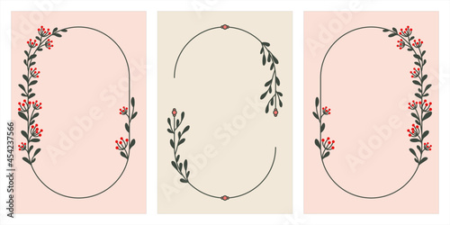 Uniwersalne ręcznie rysowane ramki botaniczne w ciepłych kolorach - szablony idealne na jesienne lub letnie wesele, zaproszenia urodzinowe, baby shower, wzór menu.