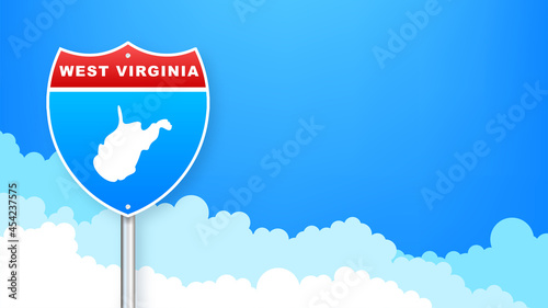 West Virginia state map outline road sign. Vector illustration.