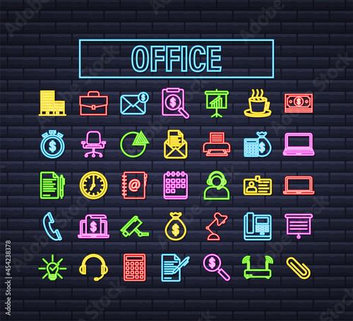 Office neon icon. Web icon set. Office, great design for any purposes. Vector stock illustration.