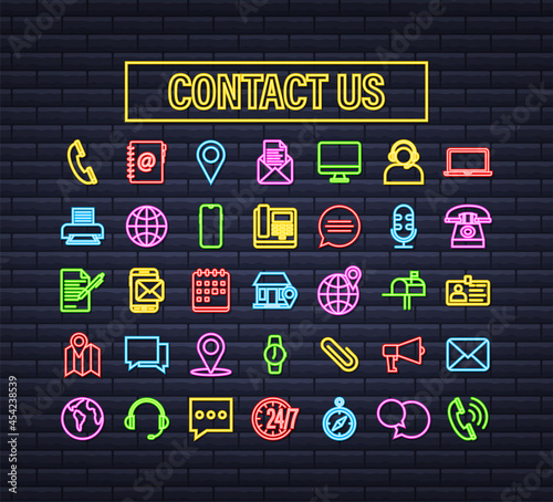 Trendy neon icon with contact us Thin line business icon set. for web design. Vector stock illustration.