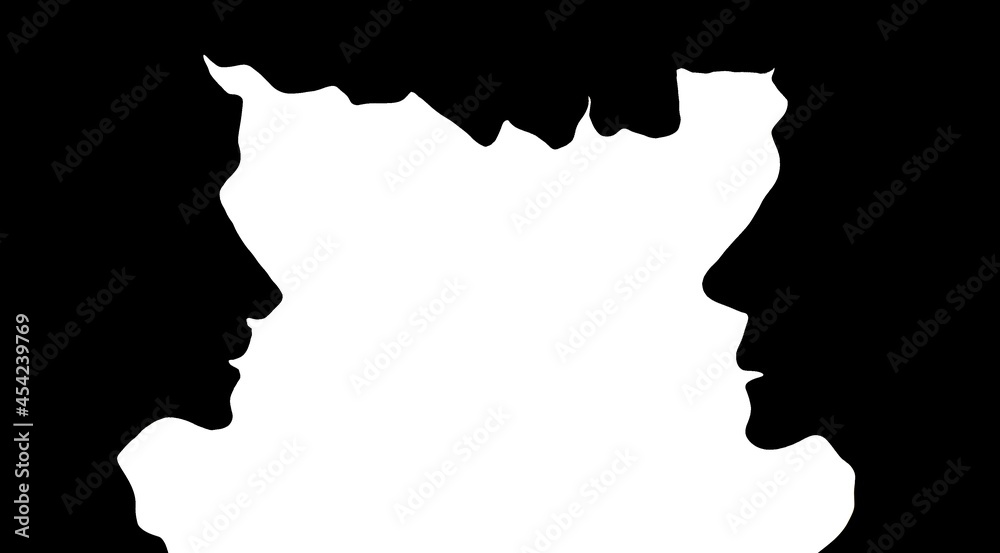 Black silhouette, person's face, white side is a vase illustration.