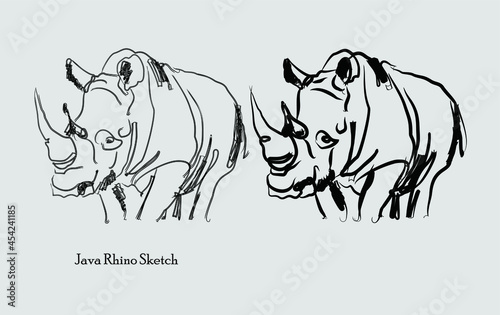 Indonesian Javan Rhino's rare and protected animal sketch