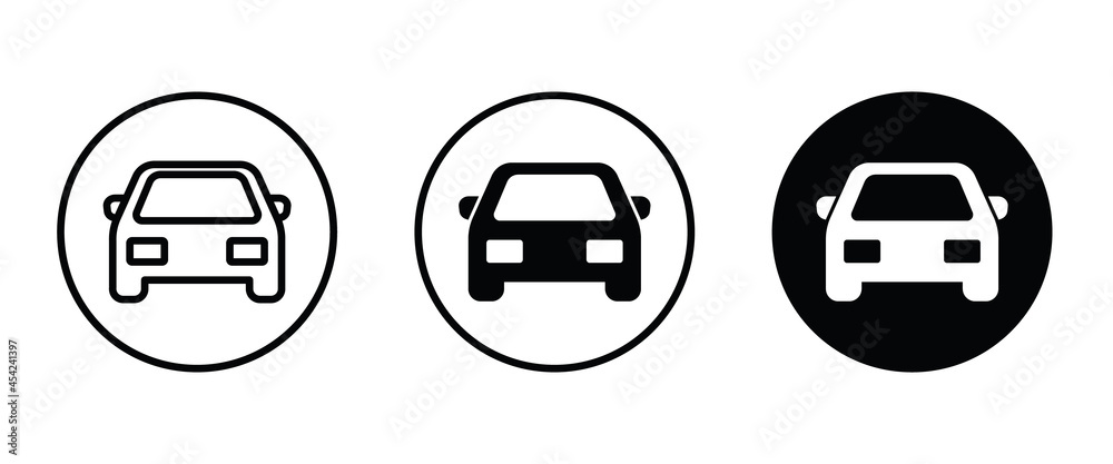 Car vector icons in round. Isolated simple view front logo illustration. Sign symbol. Auto style car icon set, logo design with concept sports vehicle icon silhouette Car vector icons in round. Isolated simple view front logo illustration. Sign symbol. Auto style car icon set, logo design with concept sports vehicle icon silhouette