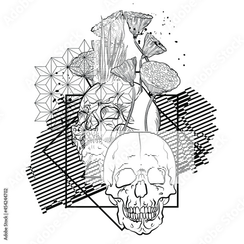 Beautiful art with skulls. Fantasy abstraction. Can be used as a print on a t-shirt or for posters