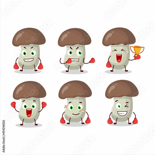 A sporty cep mushroom boxing athlete cartoon mascot design