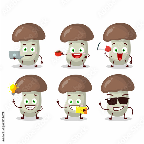 Cep mushroom cartoon character with various types of business emoticons