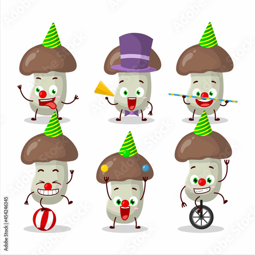 Cartoon character of cep mushroom with various circus shows