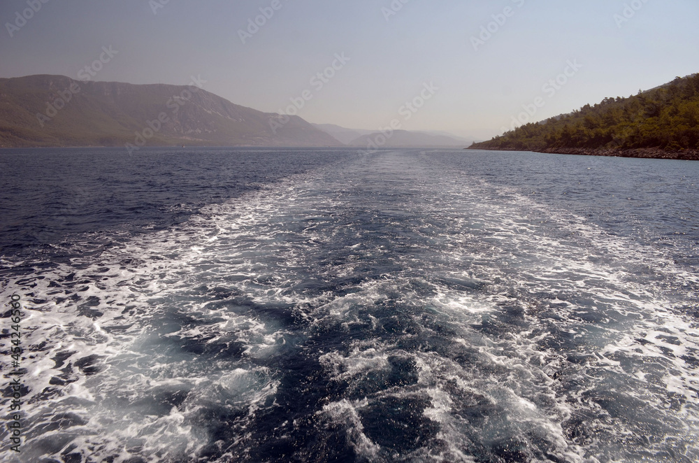 Sail boat ship  with tourists in the Aegea Sea. Marmaris, Mugla,Turnkey