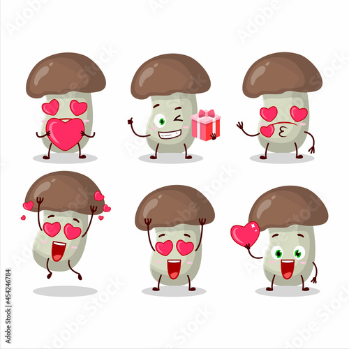 Cep mushroom cartoon character with love cute emoticon