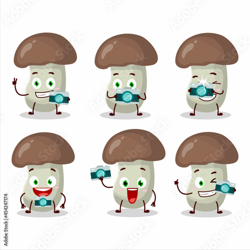Photographer profession emoticon with cep mushroom cartoon character