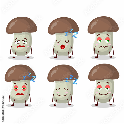 Cartoon character of cep mushroom with sleepy expression