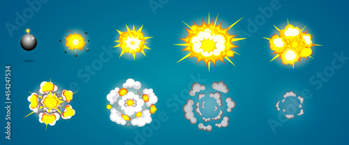 explosion process cartoon style, detonating explosives with subsequent phases. eps format