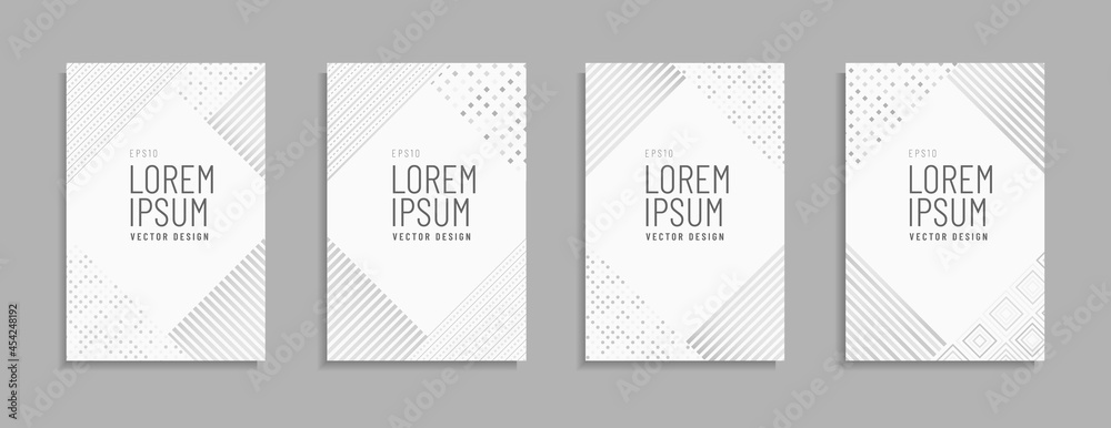 Set of Creative cover design template with dot and diagonal lines. Minimal geometric pattern design. Background for banner, flyer, catalog, poster, brochure, book, etc.