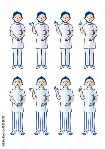 白衣姿の男女の全身ポーズ