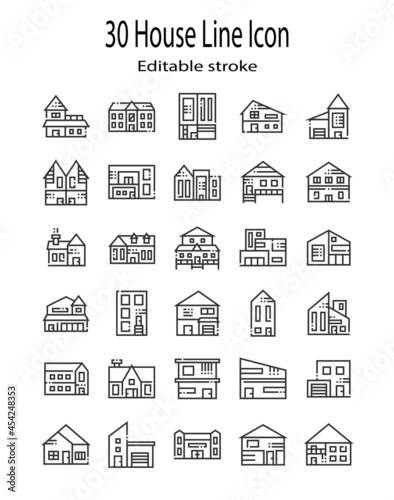 30 line icon set for house and home; editable stroke vector design