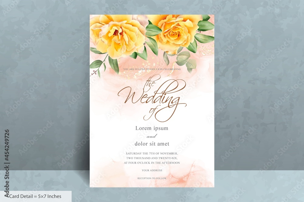 Simple and Elegant Wedding Invitation Card Template with Watercolor Hand Drawn Floral