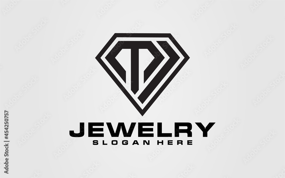 Fototapeta premium Logo initial T,J diamond line art illustration vector