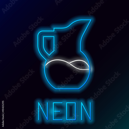 Glowing neon line Milk jug or pitcher icon isolated on black background. Colorful outline concept. Vector