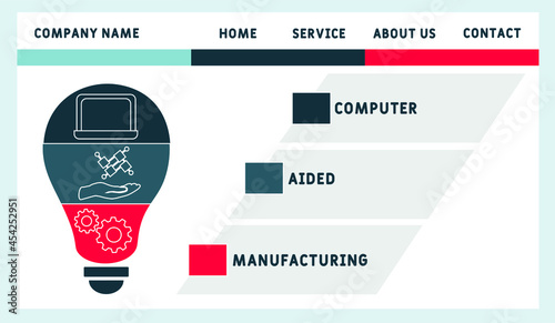 Vector website design template . CAM - Computer Aided Manufacturing acronym. business concept. illustration for website banner, marketing materials, business presentation, online advertising.