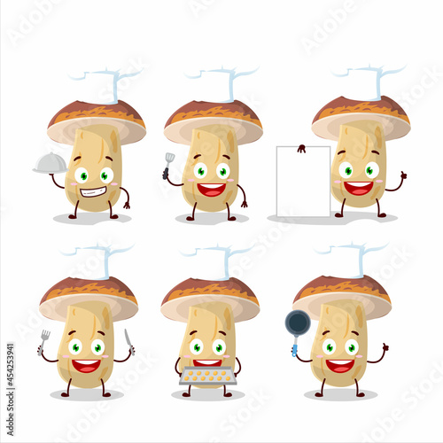 Cartoon character of new cep mushroom with various chef emoticons