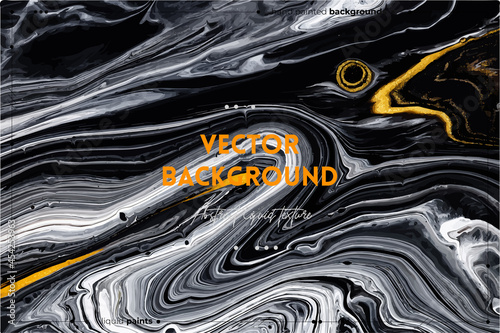 Fluid art texture. Backdrop with abstract iridescent paint effect. Liquid acrylic artwork with artistic mixed paints. Can be used for baner or wallpaper. Golden, black and gray overflowing colors.