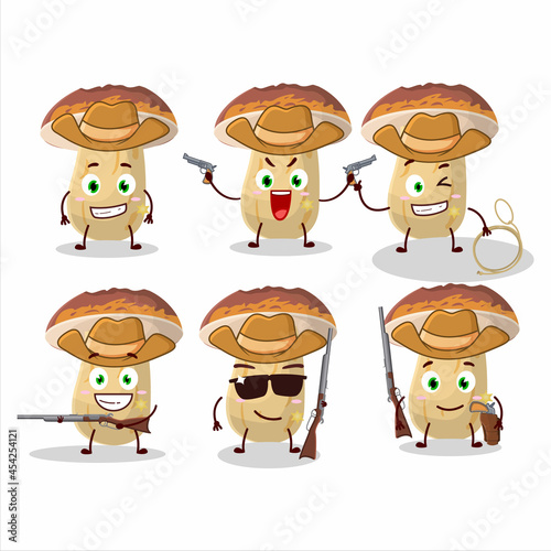 Cool cowboy new cep mushroom cartoon character with a cute hat