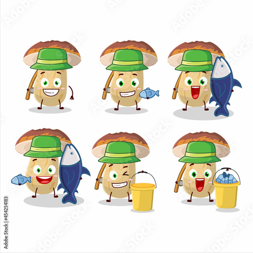 A fisherman new cep mushroom cartoon picture catch a big fish