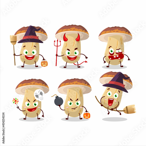 Halloween expression emoticons with cartoon character of new cep mushroom