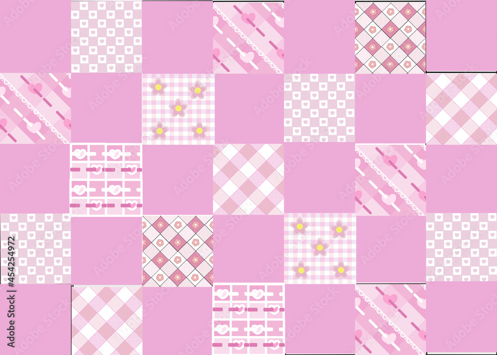 Sweet colorful patchwork seamless pattern from square patches and gingham . Multicolor print for fabrics and textiles.Quilt design, hand made.