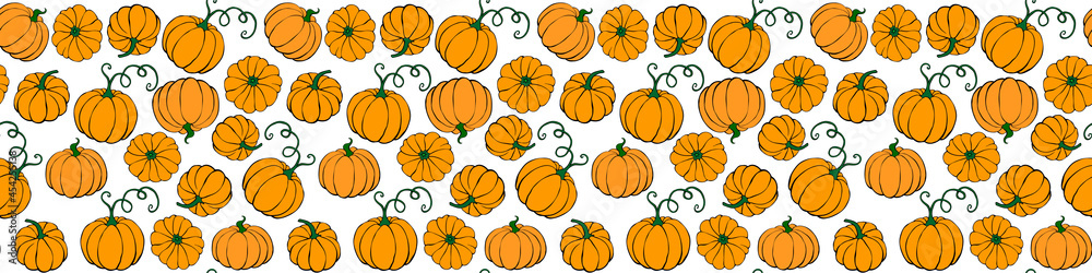Vector seamless pattern with pumpkins in flat style. Halloween or thanksgiving color background and texture