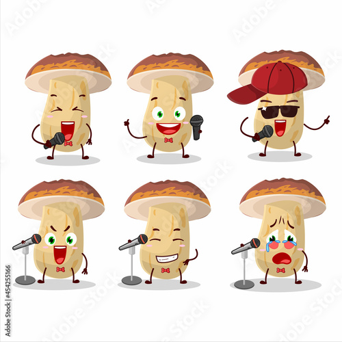 A Cute Cartoon design concept of new cep mushroom singing a famous song