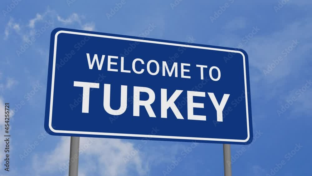 Welcome to Turkey Road Sign on Clear Blue Sky with Rapid Moving Clouds Welcome to Turkey Road Sign on Clear Blue Sky with Rapid Moving Clouds